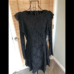NWT Lace Ruffle Fully Lining Dress Black, Size Large